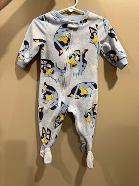 Blue Penguin Print Fleece Footed One-Piece for Kids